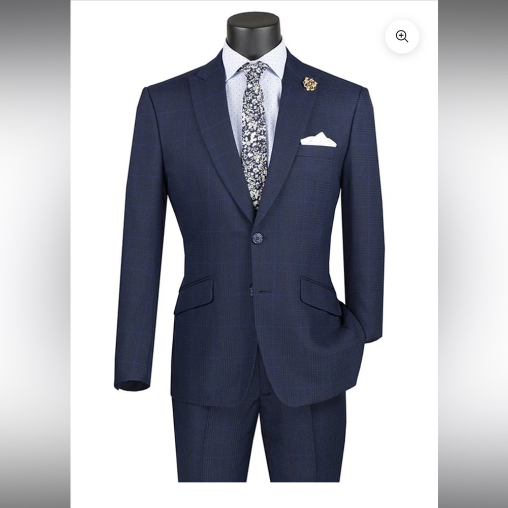 Slim Fit 2 Piece Suit Navy Glen Plaid Pattern Matching Pants
